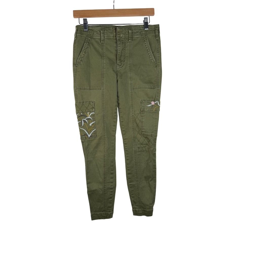 Anthropologie Embroidered Austen Utility Pants size 27‎ Green